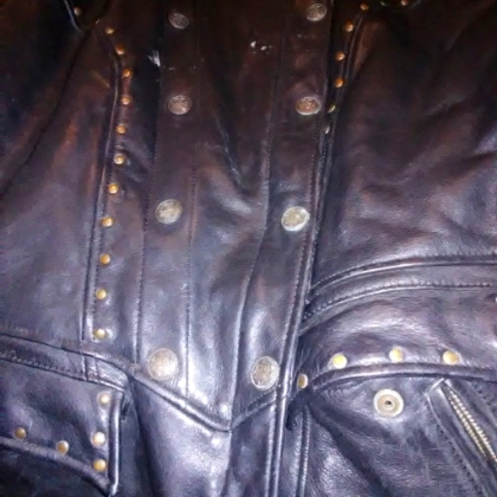 Women's black leather biker jacket